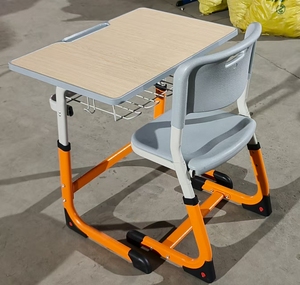 ชุดโต๊ะและเก้าอี้นักเรียนลดราคา เฟอร์นิเจอร์โรงเรียน เก้าอี้ห้องเรียน โต๊ะและเก้าอี้โลหะปรับความสูงได้ - Product Image 5