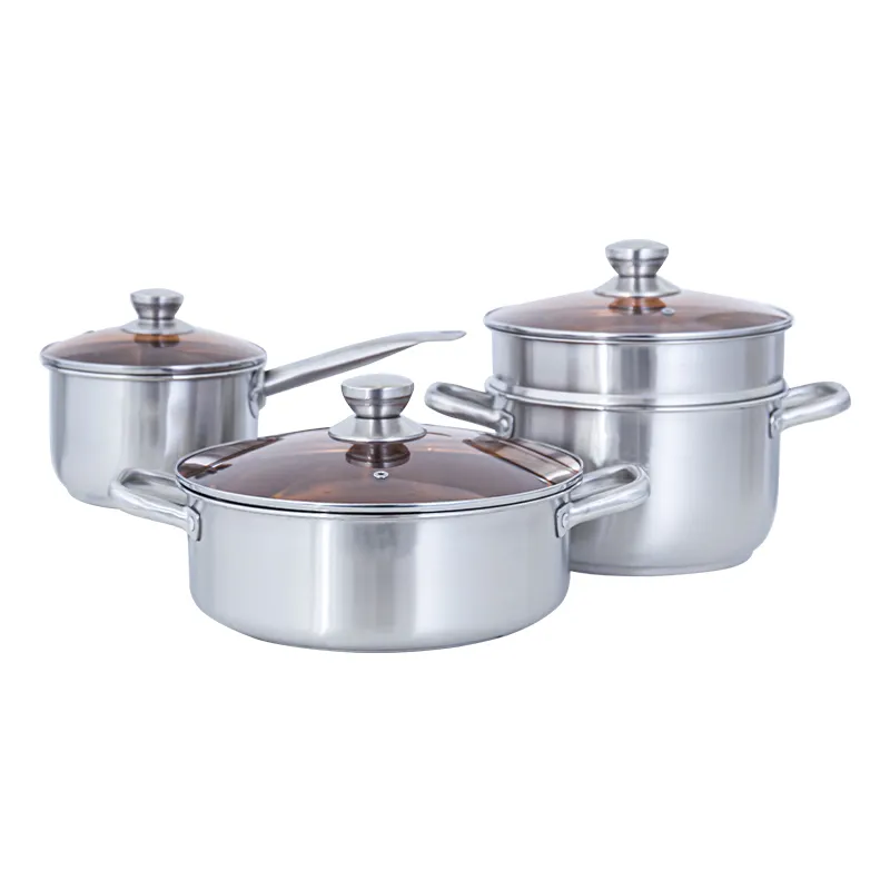 Customized logo home stainless steel kitchen cooking pot cookware set double layers stainless steamer pot kitchen ware