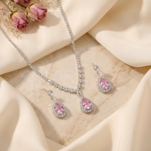 Parure Collier et Boucles d'Oreilles en Zircon Vert, Motif Goutte d'Eau, Bijoux Coréens pour Mariage et Fêtes, Cadeau de Fiançailles, en Laiton - Product Image 5