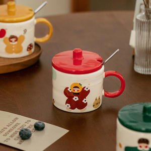 Mug en céramique moderne de dessin animé 350 ml avec couvercle et cuillère, souvenir de fête pour un usage domestique - Product Image 4