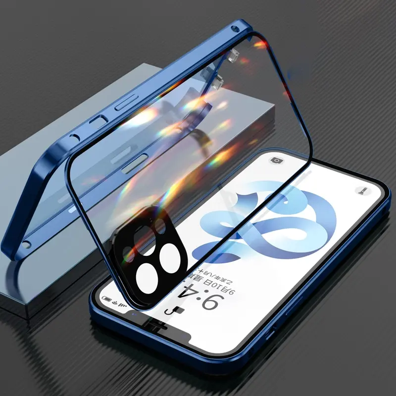 360 metal camera protection case for iphone 13 Shockproof Transparent Double Side glass phone case for iphone 13 pro max
