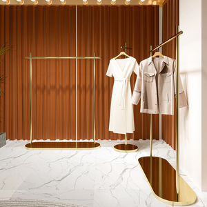 Tùy Chỉnh May Mặc Người Phụ Nữ Ăn Mặc Kệ Thép Không Gỉ Gương Vàng Quần Áo Cửa Hàng Hiển Thị Đứng Boutique Quần Áo Kệ Hiển Thị - Product Image 3