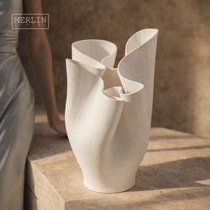 멀린 리빙 베벨드 세라믹 화병 (홈데코용 모던 꽃병 세라믹 장식품) 차오저우 세라믹 공장 OEM/ODM - Product Image 6