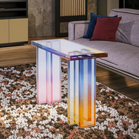 Maßgefertigter Moderner Farbverlauf Acryl-Couchtisch Mehrschichtige Plattenbasis Beistelltisch für Wohnzimmer Büro Zuhause