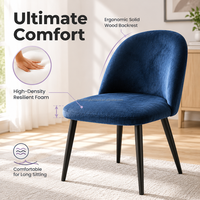Chaise de salle à manger contemporaine en tissu bleu, dossier arrondi, assise rembourrée, pieds coniques noirs pour salle à manger, café
