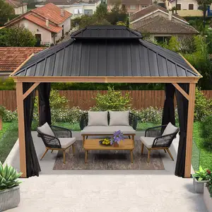 10 'x 12 'Hardtop sert üst kalıcı veranda galvanizli çelik gölgelik alüminyum çerçeve bahçe çardağı perdeler ile ve örgü