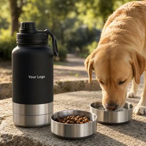 Bouteille d'eau portable 3-en-1 pour chien avec gamelle, en acier inoxydable 304, personnalisable avec logo, distributeur de nourriture pour animaux de compagnie, cadeau d'entreprise - Product Image 1
