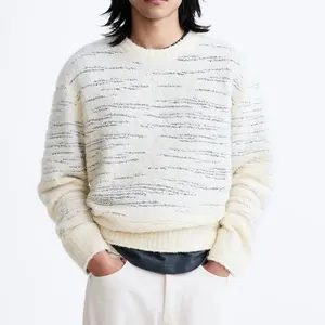 Sweater pria lengan panjang LOGO kustom sweater rajutan leher pria pakaian pria tekstur rajutan Pullover musim dingin sweater desainer untuk pria