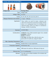 Câble Circulaire Électrique 0.6/1KV, 2C+E, 3C+E, 4C+E, 25MM2 Cuivre, Isolation PVC V-90, Gaine PVC 5V-90, Orange
