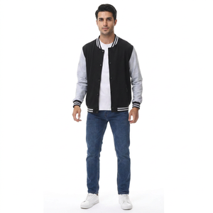 Classic Varsity <b>Jacket</b> for <b>Men</b> Stand Collar Front Logo Dual Side Pockets <b>Letter</b> Patch Details Modern Fit for Casual Occasions - Product Image 1