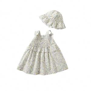 Moda Floral de verano para niñas pequeñas Vestido elegante con sombrero Vestido de niña de flores - Product Image 1