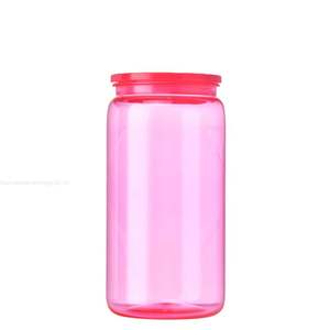 Entrepôt américain : Gobelets en plastique acrylique transparents colorés effet gelée 16oz 20oz, type canette de soda ou de bière, avec couvercles PP colorés - Product Image 3