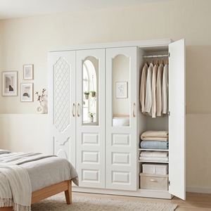 Armoire de rangement moderne pour la maison, 4 portes, design personnalisé, armoire à vêtements pour chambre à coucher, armoire en acier métallique avec miroir - Product Image 3