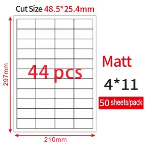 Label Perekat Otomatis Cetak Kustom 44-Up 48.5X25.4Mm Label Alamat A4 untuk Pencetak Inkjet/Laser