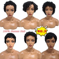 Promotion $6.3 100% cheveux humains courts coupe de lutin Machine pas de perruque de dentelle en gros usine pas cher perruque de cheveux humains pour les femmes noires