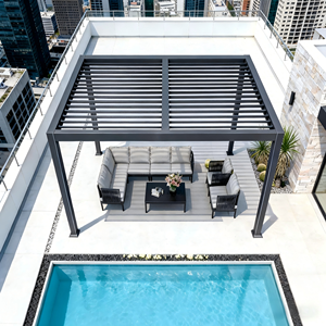 Pergola bioclimatique moderne avec toit à lames orientables motorisé, gazebo en aluminium de luxe, pavillon blanc pour jardin, <span class=keywords><strong>piscine</strong></span>, imperméable - Product Image 2