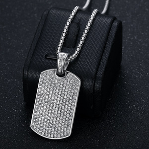 Collana con Ciondolo Bling Dog Tag da Uomo, Gioielli Hip Hop, Regalo con Zirconia Cubica, Placcato Oro 18K, Acciaio Inossidabile, Iced Out CZ - Product Image 5