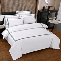 Draps de lit d'hôtel personnalisés de luxe de la marque JF Hilton, 300TC, blanc, 100% coton, ensemble de literie brodée pour hôtel