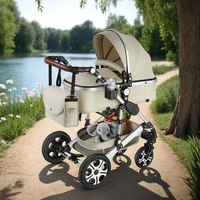 Poussette 3 en 1 avec siège auto de sécurité pour bébé, harnais à 5 points, ceinture de sécurité, modèle pouvant être utilisé en position assise et allongée, avec tissu en lin et en Oxford