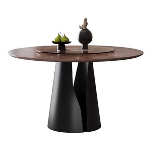 Bộ bàn ăn tròn gỗ nguyên khối cao cấp hiện đại, 4/6/8 chỗ ngồi, phòng khách, nhà hàng, thiết kế xoay, màu đen - Product Image 6