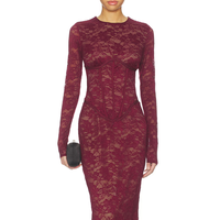 Vestido de Fiesta Casual Otoñal para Mujer, Estilo Dulce y Moderno, Sexy, con Cuello Abierto, Tirante Único, Corte Regular, Encaje, Manga Larga, Lentejuelas Florales