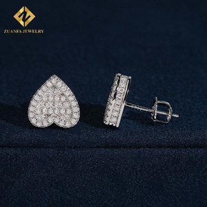 925 <b>Silver</b> Moissanite Iced Out Heart Shape <b>Stud</b> <b>Earrings</b> VVS Screw Back Gift Jewelry - Product Image 3