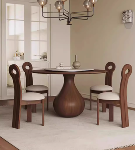 Bộ bàn ăn gỗ sồi nguyên khối cao cấp 4-6 chỗ ngồi, mặt bàn xoay bằng gốm, thiết kế hiện đại rustic, nội thất phòng ăn - Product Image 2