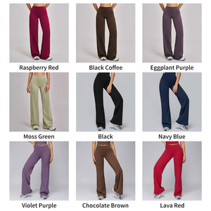 Pantaloni da Yoga con sollevamento a vita alta personalizzati pantaloni a campana con controllo della pancia pantaloni larghi da corsa per allenamento a gamba dritta pantaloni della tuta larghi - Product Image 3