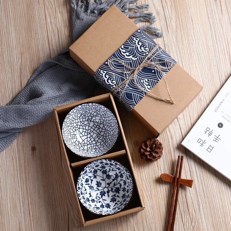 Japans Keramisch Servies Geschenkkomset Creatieve Keramische Kom Geschenkdoos Blauw En Wit Porseleinen Kom Evenement Cadeau