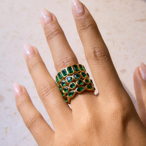 مجموعة خواتم متعددة الطبقات بالجملة، خواتم مطلية بالذهب متعددة الألوان من الفولاذ المقاوم للصدأ للبيع بالتجزئة - Product Image 3