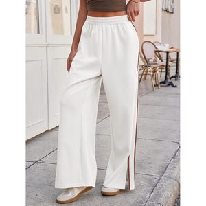 Pantalon large pour femme, taille haute, élastique, fente latérale, coupe ample, décontracté, pour l'entraînement, avec poches, en tissu tricoté respirant - Product Image 4