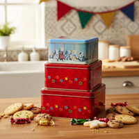 JH New Fashion Christmas Square Tin Set 3 Count Stockage imbriqué pour l'utilisation de supermarché Stockage des aliments Cadeau Biscuit Biscuits Chewing-gum
