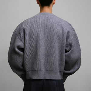 Suéter de Hombre <span class=keywords><strong>Gris</strong></span> de Talla Grande, de Lana Merino y Cachemira de Lujo y Alta Gama, con Diseño Personalizado y Logotipo Jacquard, Fabricante de Prendas de Punto - Product Image 2