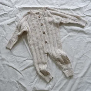 Ensemble de grenouillère à manches longues pour nouveau-né, garçon et fille, pull tricoté en coton biologique pour bébé, barboteuse