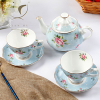 QIAN HU Logo personnalisable impression européenne porcelaine céramique porcelaine théière tasse rétro 5 pièces service à café classique traditionnel
