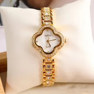 Aimgal Stainless Steel 18k Gold Plated Clover Zirconia Bracelet Quartz 3ATM Watch Waterproof gifts for women