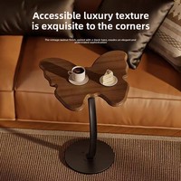 Mesa de Centro Minimalista con Marco Metálico y Borde de Mariposa, Madera de Nogal Negro, Estilo Mediados de Siglo, Mesa Auxiliar para Sala de Estar