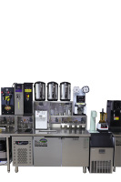 Station à thé Boba personnalisée en acier inoxydable pour magasin de boissons machine à collation réfrigérateur congélateur évier table de thé au lait comptoir de bar à thé à bulles