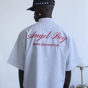 Custom Summer Vintage Cotton Casual Loose Fitting Holiday <b>Cuban</b> Collar PinStripe Short Sleeve Button <b>Shirt</b> of <b>Men</b> - Product Image 3