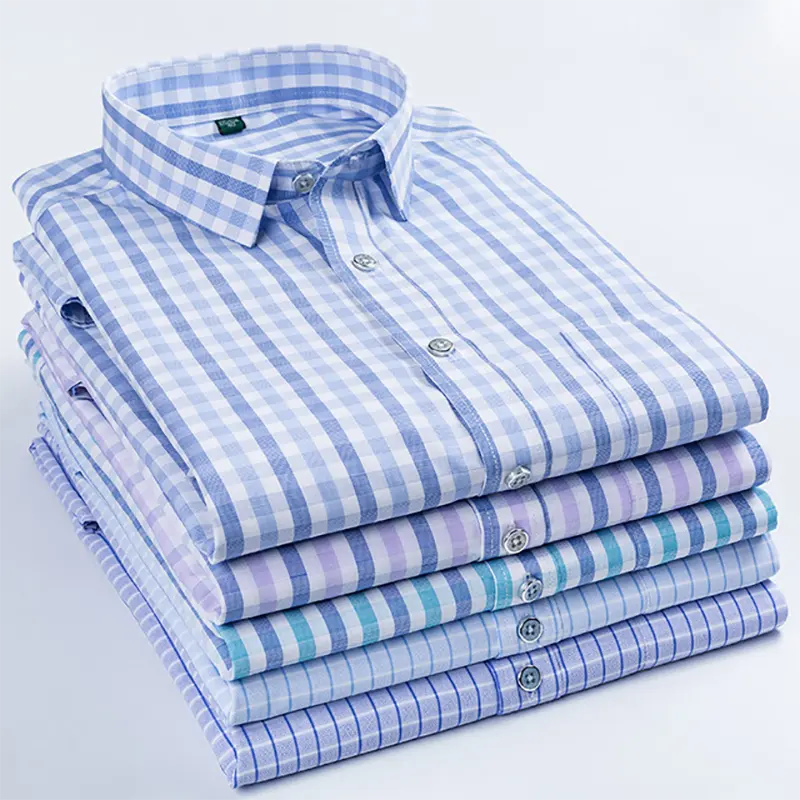 Summer breathable mint custom button up lightweight plaid yarn dyed check work shirts
