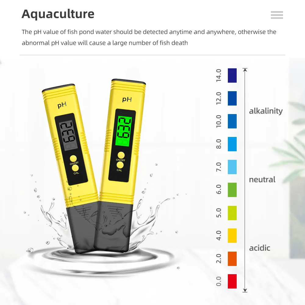 Testeur de qualité de l'eau à affichage numérique LCD, stylo ph-mètre ATC pour Aquariums eau de piscine