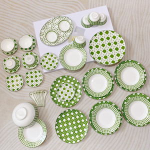 Venta caliente verde 41 piezas europeo de lujo hueso China plato de fruta y juego de cena de porcelana - Product Image 1