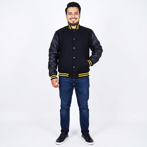 Veste universitaire homme en laine et cuir, style rétro, manches personnalisables, broderie logo, col montant à capuche – Collection Hiver en toile, style baseball - Product Image 1