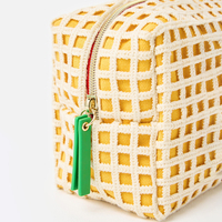 Pochette cosmétique personnalisée au style mignon, crochet cerise, sac à maquillage jaune