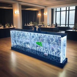 Bancone Bar Moderno per Ristoranti e Locali Notturni con Mobili in Acrilico Luminoso, Fontana Danzante a LED, Mensola e Parete a Bolle d'Acqua - Product Image 2