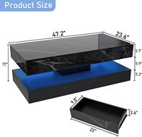 Table basse LED haute brillance avec 2 tiroirs, tables de rangement avec imprimé marbré, tables centrales à double niveau avec lumières LED