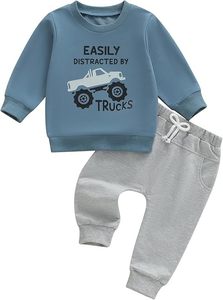 Bestseller Babyjongens Outfit Monstertruck Print Zachte Katoenen Stof Ronde Hals Sweatshirt & Joggingbroek Casual <span class=keywords><strong>Set</strong></span> - Product Image 5