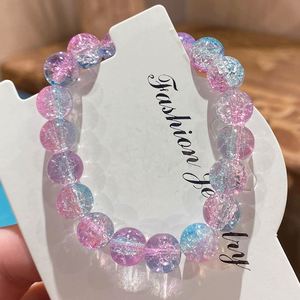 Bracelet en perles de verre craquelé de 10 mm pour femmes, bracelet coloré en perles, bracelet en pierre fait main tendance - Product Image 6