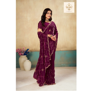 Luxury <b>Satin</b> <b>Saree</b> With Intricate Beadwork Elegant Draped Party Wear For Wedding Reception Festival And Evening Events - Product Image 2