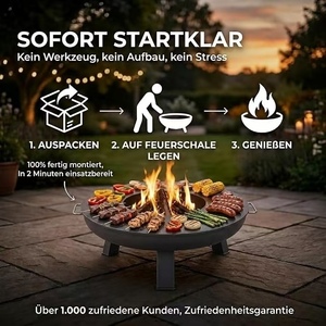 80cm Cast Iron Steel Modern <b>Fire</b> Ring <b>Fire</b> <b>Pit</b> Grill Plate 4mm Thick Freestanding <b>Portable</b> Powder Coated Outdoor Wood Burning - Product Image 2